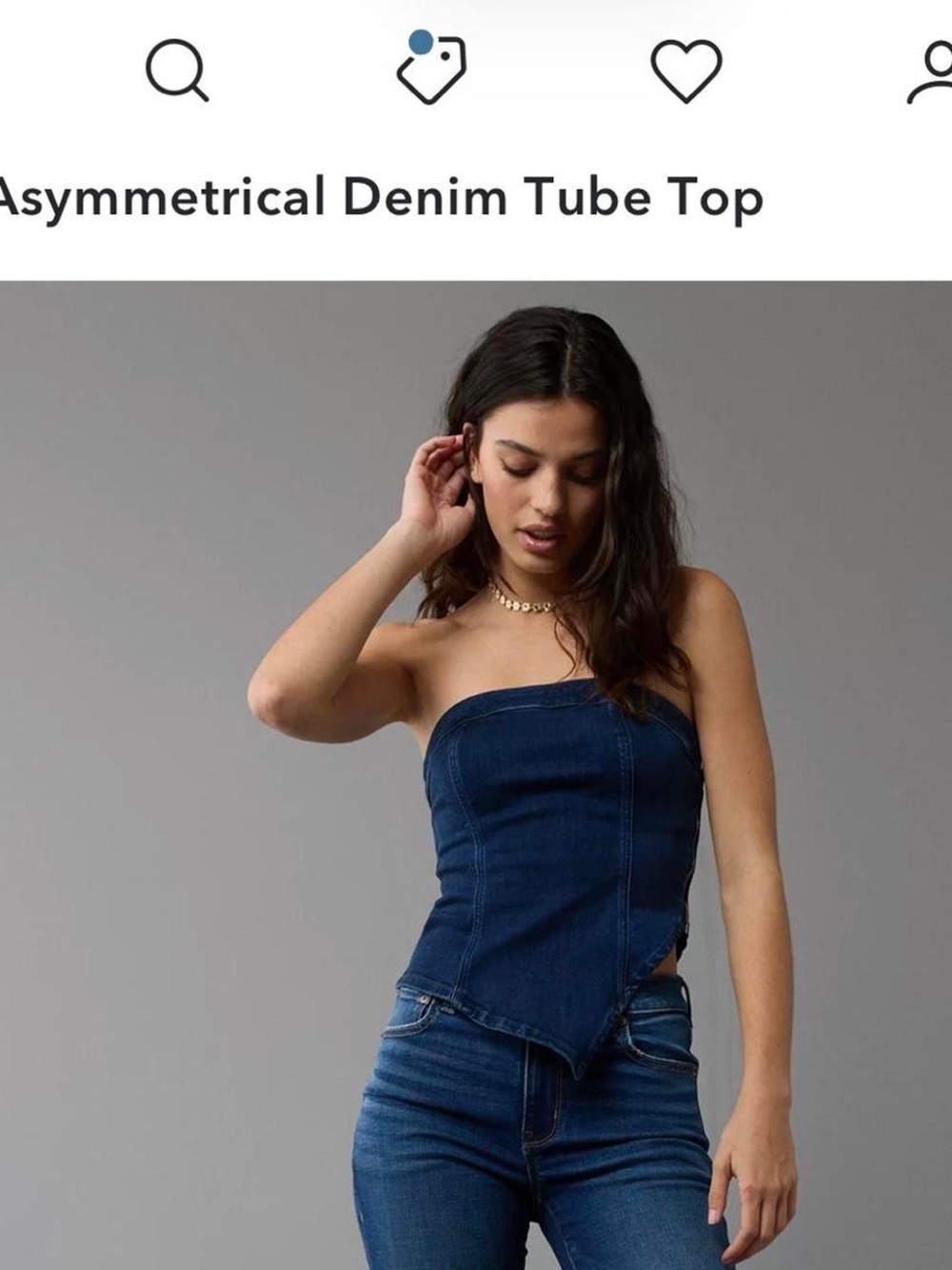 American Eagle Asymmetrical Denim Tube Top - Picture 1 of 5